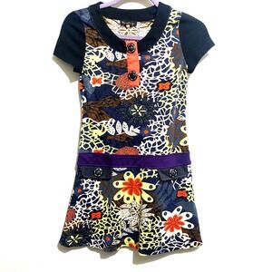 Hannah Banana Girls Size 14 Dress Floral Front Flaps Lined Stretch Cap Sleeves